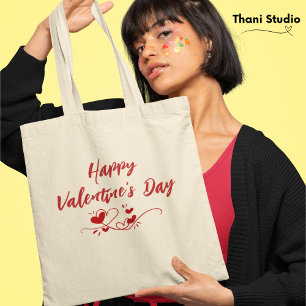 Bolso De Tela Feliz Día de San Valentín, corazón de la tipografí
