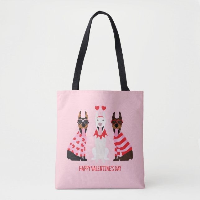 Bolso De Tela Feliz Día de San Valentín Perros Dobermann (Anverso)
