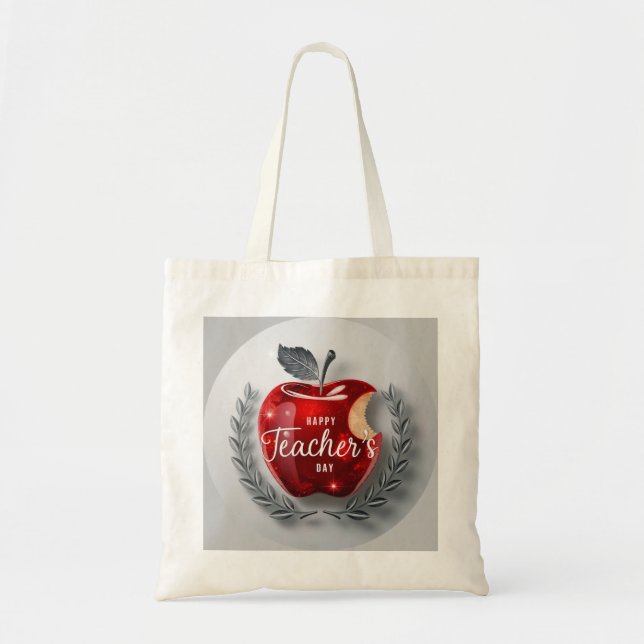 Bolso De Tela Feliz Día del Maestro Manzana Roja Clásica (Frente)