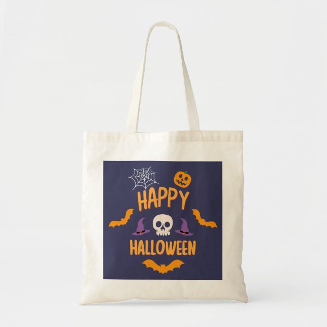 Bolso De Tela Feliz diseño de naranja de murciélago de calabaza  (Frente)