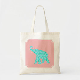 Bolso De Tela Feliz Elefante Art Turquesa Patrón moderno
