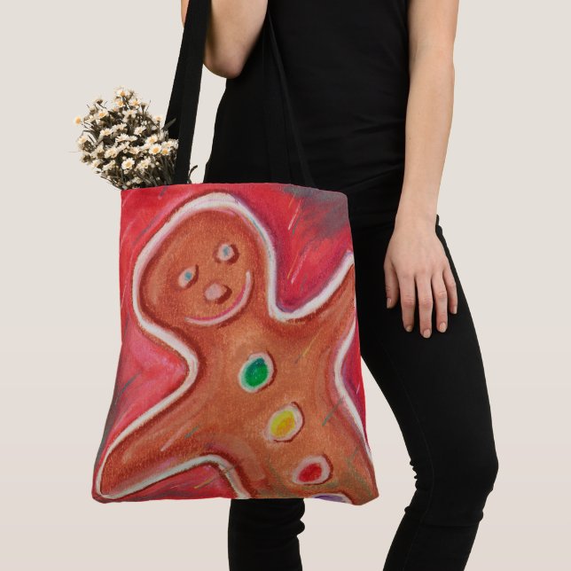 Bolso De Tela Feliz Feliz Navidad Gingbread Man Red (Detalle)