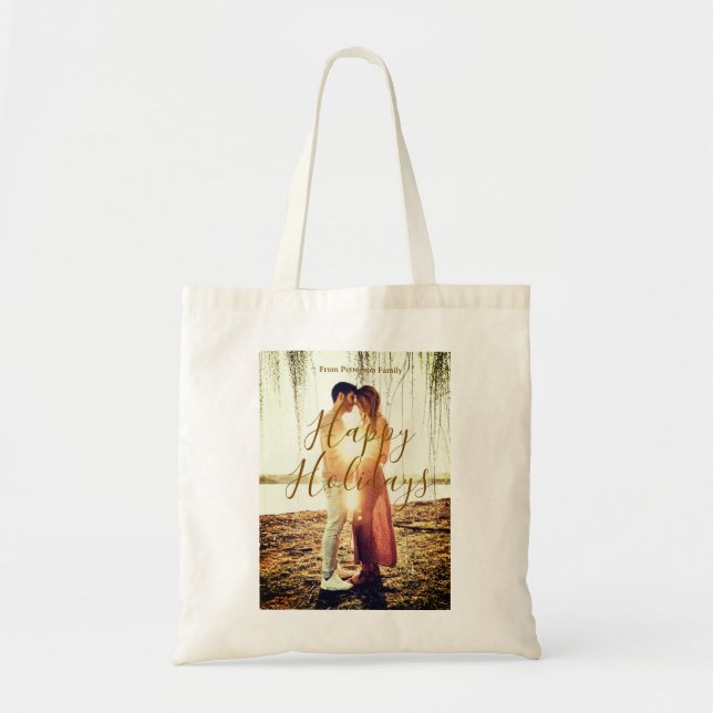 Bolso De Tela Feliz feriados marrón agregar pareja de fotos fech (Frente)