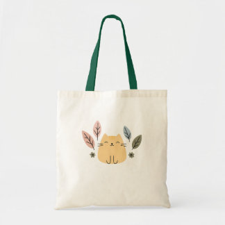 Bolso De Tela Feliz gato con hojas pasteles