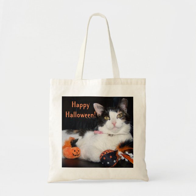 Bolso De Tela Feliz Gato de Halloween Calico Kitty (Frente)