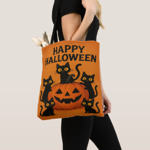 Bolso De Tela Feliz Gato Negro de Halloween