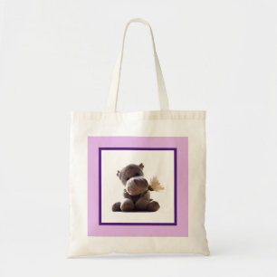 Bolso De Tela Feliz Gris Hippo sosteniendo margarita, linda foto