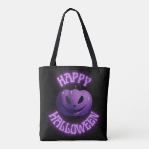 Bolso De Tela Feliz Halloween Black Purple Pumpkin