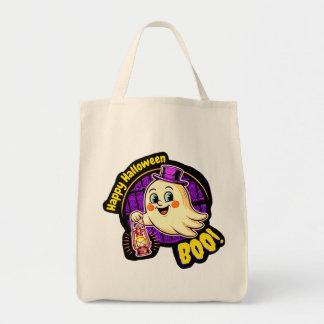 Bolso De Tela Feliz Halloween BOO! Fantasma Retro Adorable con L