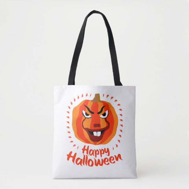 Bolso De Tela 🎃 Feliz Halloween - Calabaza divertida, asustada  (Anverso)
