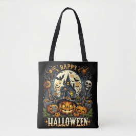Bolso De Tela Feliz Halloween Casa Embrujada y Calabazas