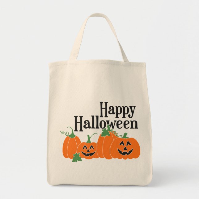 Bolso De Tela Feliz Halloween con calabazas y Linternas Jack O (Frente)