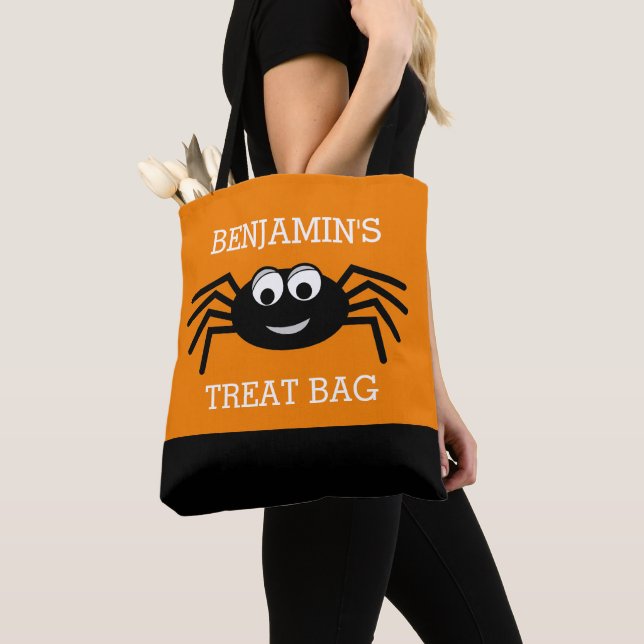 Bolso De Tela Feliz Halloween con el nombre de cute Spider Trete (Detalle)