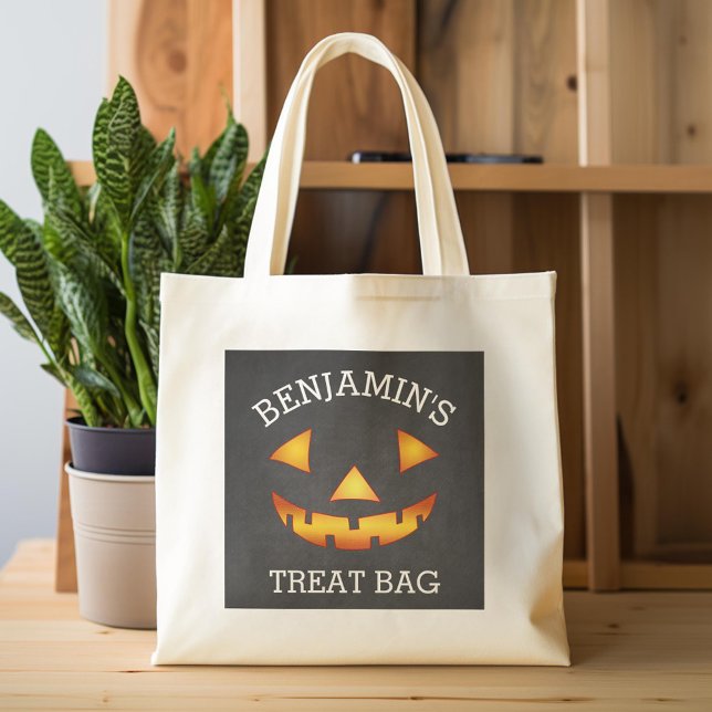 Bolso De Tela Feliz Halloween Custom Name Trato de Jack-o-lanter (Custom Tote Bag)