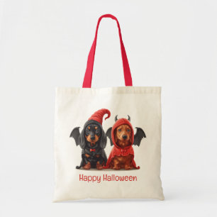 Bolso De Tela Feliz Halloween Dachshund Perros Devil Bat