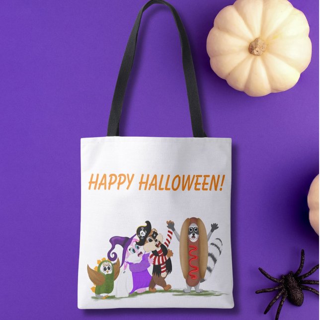 Bolso De Tela Feliz Halloween de animales del bosque (Subido por el creador)
