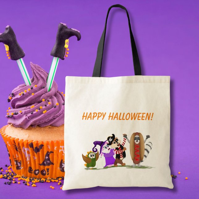 Bolso De Tela Feliz Halloween de animales del bosque (Subido por el creador)