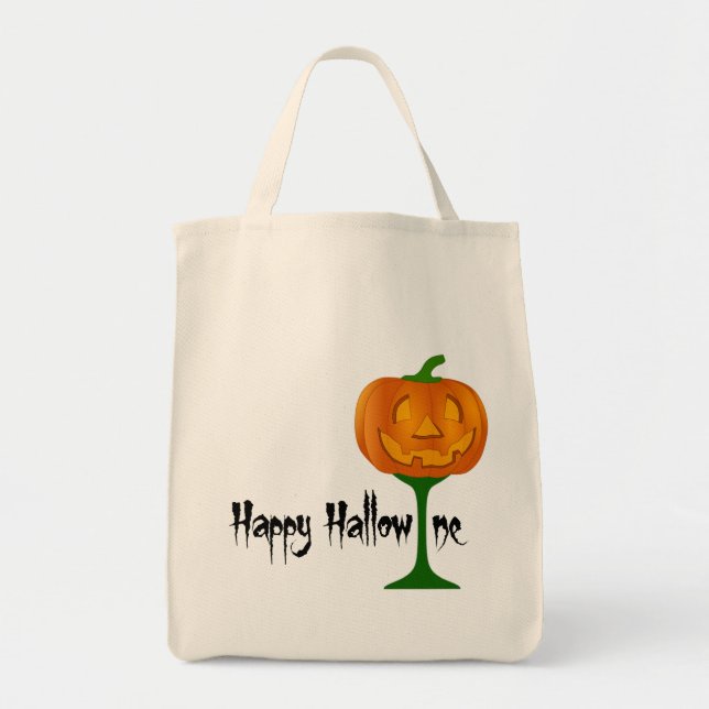 Bolso De Tela Feliz Halloween de Vino de Calabaza de Hallowine (Frente)