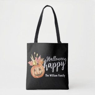 Bolso De Tela Feliz Halloween Floral Pumpkin personalizado