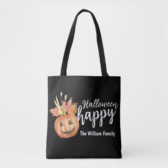 Bolso De Tela Feliz Halloween Floral Pumpkin personalizado (Anverso)