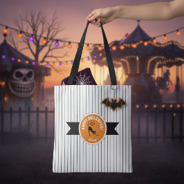 Bolso De Tela Feliz Halloween Gato Negro & Rayas ID686