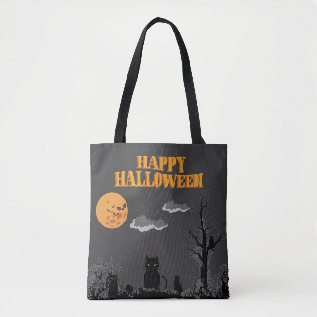 Bolso De Tela Feliz Halloween - Gatos (Anverso)