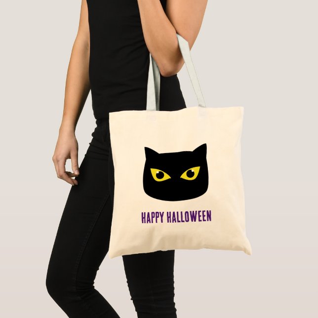 Bolso De Tela Feliz Halloween gatos negros ojos amarillos (Anverso (producto))