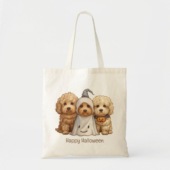 Bolso De Tela Feliz Halloween Goldendoodle Dogs (Frente)