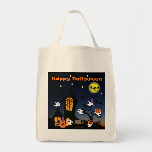 Bolso De Tela Feliz Halloween Haunted House Tote Bag (Frente)