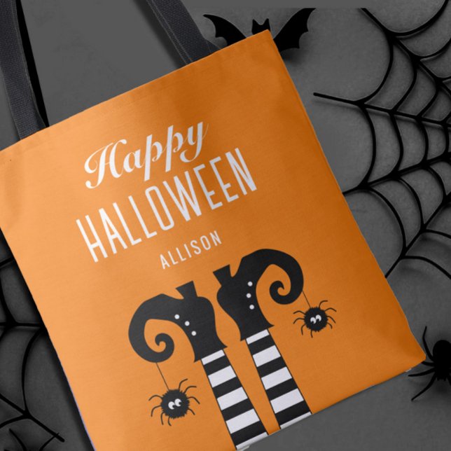 Bolso De Tela Feliz Halloween Pies de Bruja Naranja Tote Bag (Subido por el creador)