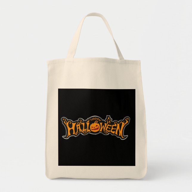 Bolso De Tela Feliz Halloween Ruby Eye Pumpkin Silver Frame (Frente)