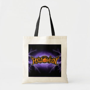 Bolso De Tela Feliz Halloween Ruby Eyed Pumpkin Purple Lightning