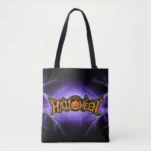 Bolso De Tela Feliz Halloween Ruby Eyed Pumpkin Purple Lightning