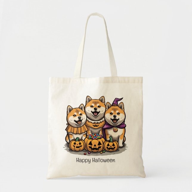 Bolso De Tela Feliz Halloween Shiba Inu Dogs (Frente)