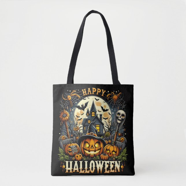 Bolso De Tela Feliz Halloween Spooky Haunty House & Pumpkins (Anverso)
