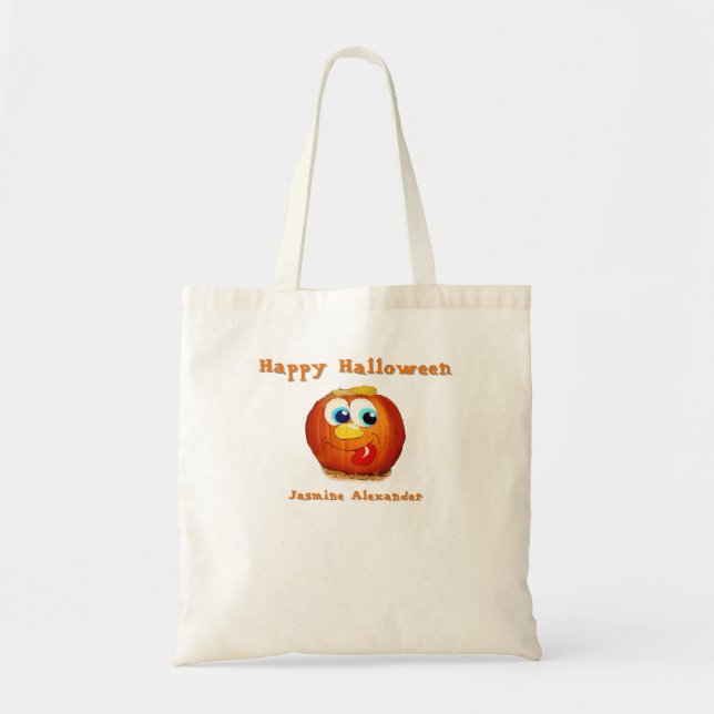 Bolso De Tela Feliz Halloween tonto Jack-O-Lantern (Frente)