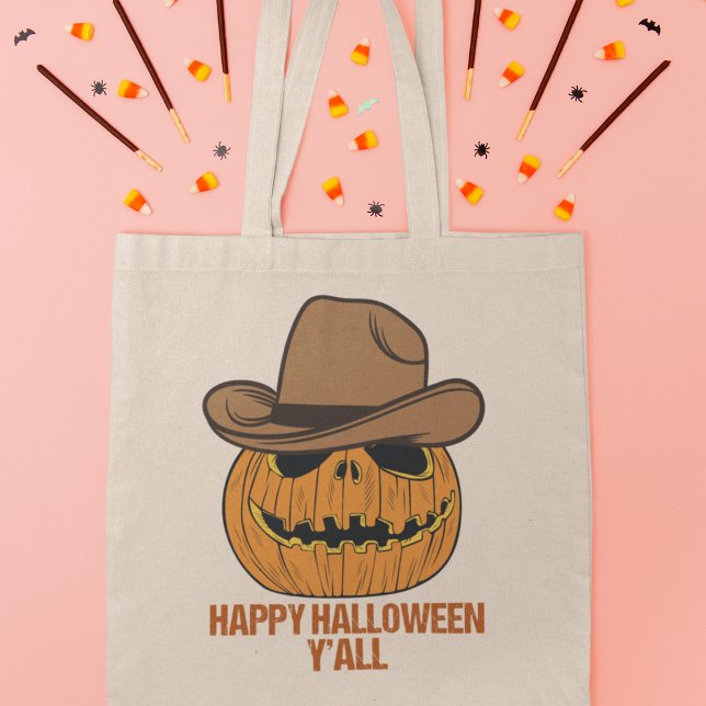 Bolso De Tela Feliz Halloween y divertida vaca Jack O Lantern (Subido por el creador)
