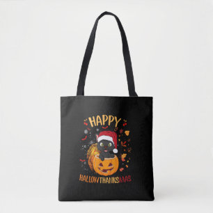 Bolso De Tela Feliz HallowGraciasMas Black Cat Santa Hat Holiday