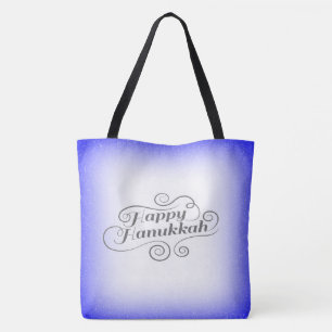 Bolso De Tela Feliz Hanukkah de 2 tonos de fondo blanco azul