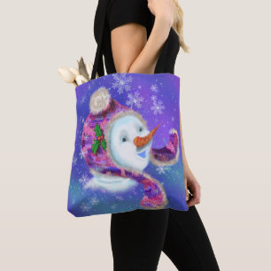 Bolso De Tela Feliz Hombre De Nieve En Gorra De Invierno De Bean