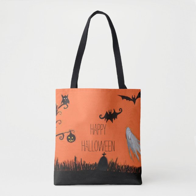 Bolso De Tela Feliz Ilustracion de Halloween Tote Bag (Anverso)