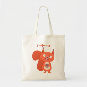 Bolso De Tela Feliz ilustracion de personalizado de ardilla roja