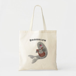 Bolso De Tela Feliz ilustracion de personalizado de foca de arpa
