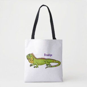 Bolso De Tela Feliz ilustracion personalizado de iguana verde