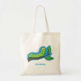 Bolso De Tela Feliz ilustracion personalizado de oruga verde