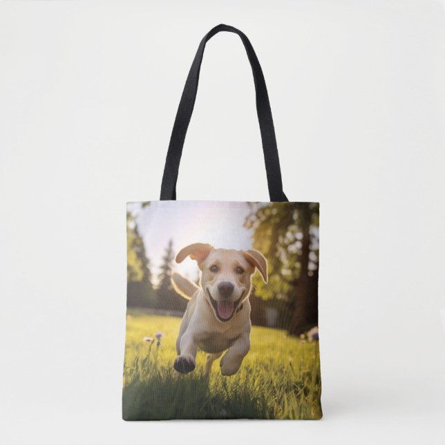 Bolso De Tela Felíz Labrador Corriendo (Anverso)