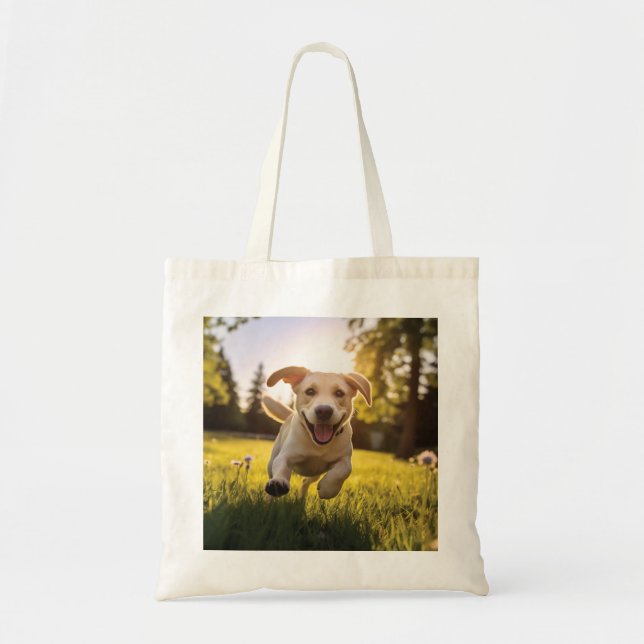 Bolso De Tela Felíz Labrador Corriendo (Frente)