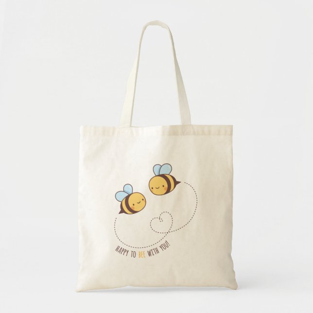 Bolso De Tela Feliz lindo a la abeja con usted abejas de zumbido (Frente)