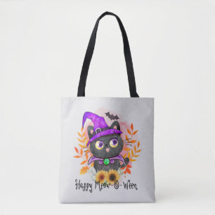 Bolso De Tela Feliz Meow-o-ween-Black Witch Cat