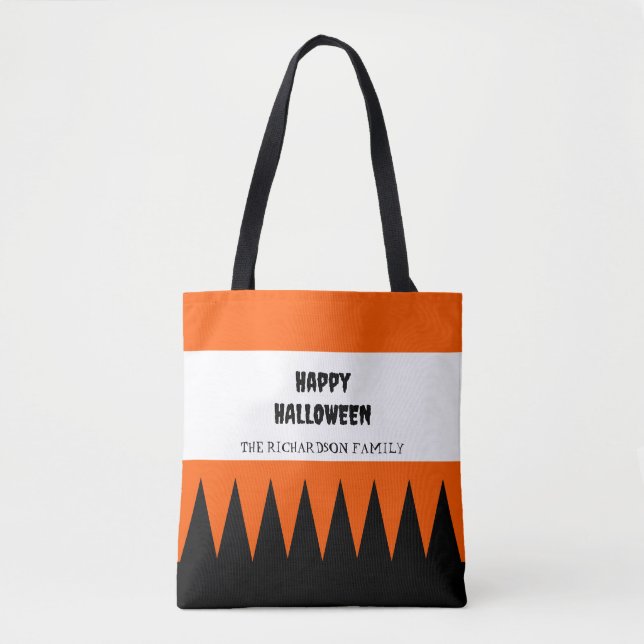 Bolso De Tela Feliz Naranja de Halloween negro personalizado (Anverso)
